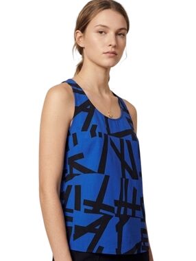 Sandro Paris Silk Blouse Open Back Keyhole Womens 4 Blue Black Lightweight